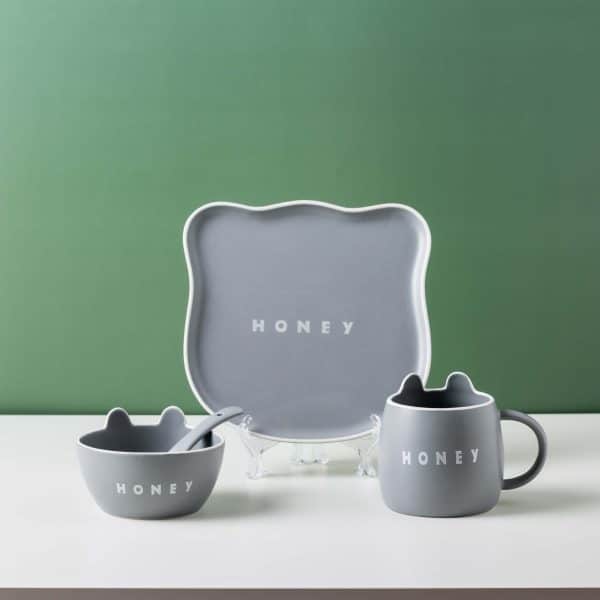 SERVICE PETIT DEJEUNER EN CERAMIQUE HONEY GRIS