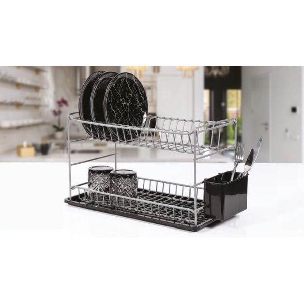 Égouttoir à vaisselle à 2 niveaux métal gris 22 x 28 x 50 cm
