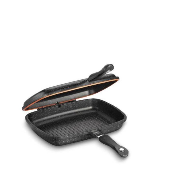 POÊLE GRILL KORKMAZ A1469 DUPLO AVEC COUVERCLE 34 CM - NOIR