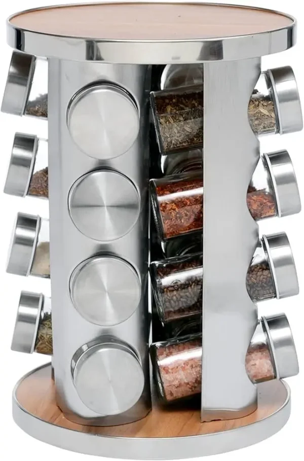BOITE EPICES ROTATIF 16 JARS EFFET BOIS rond