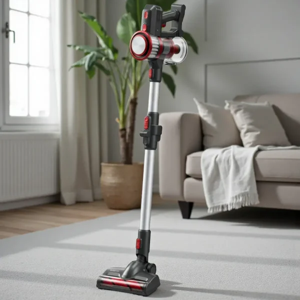 Aspirateur-Balai-Sans-Fil-HJC-2208–150W–0.8L–LED-Rouge