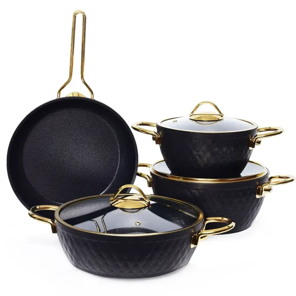 Batterie De Cuisine Vivaldi Lidya Diamond 7 Pièces Granite Noir