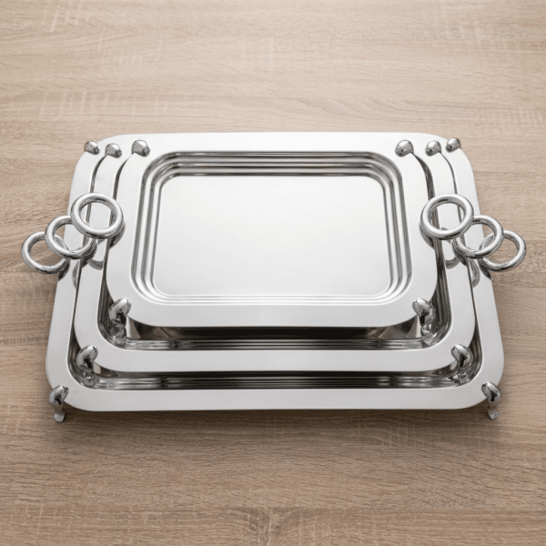 SERIE DE 3 PLATEAUX RECTANGULAIRES ENZO 18/10 AVEC MANCHES CERCLES