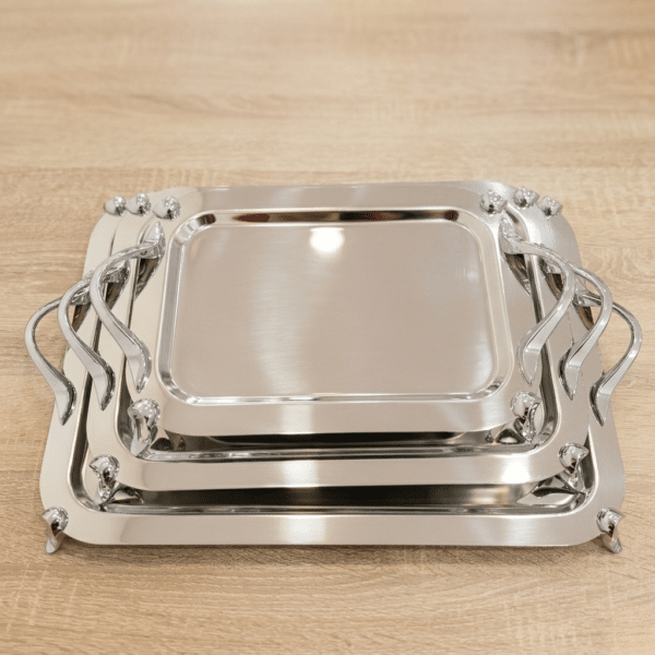 SERIE DE 3 PLATEAUX RECTANGULAIRES ENZO 18/10 AVEC MANCHES OVALES