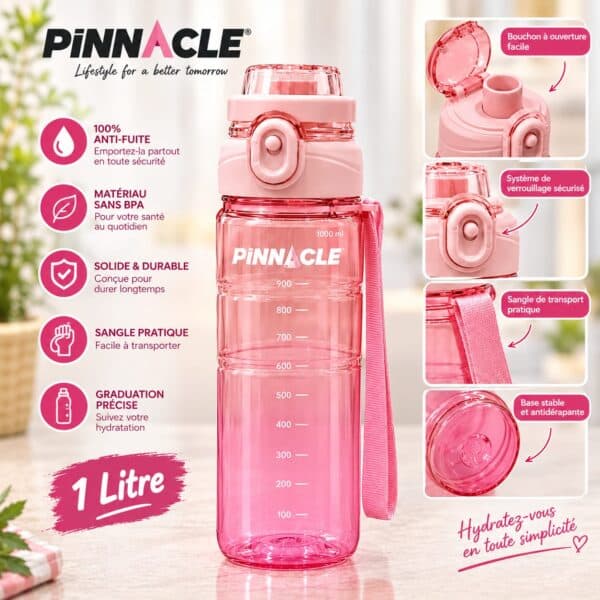 Bouteille d'eau Pinnacle PRESCO 1LITRE ROSE