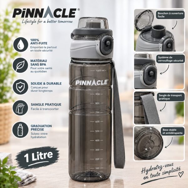Bouteille d'eau Pinnacle PRESCO 1LITRE GRIS