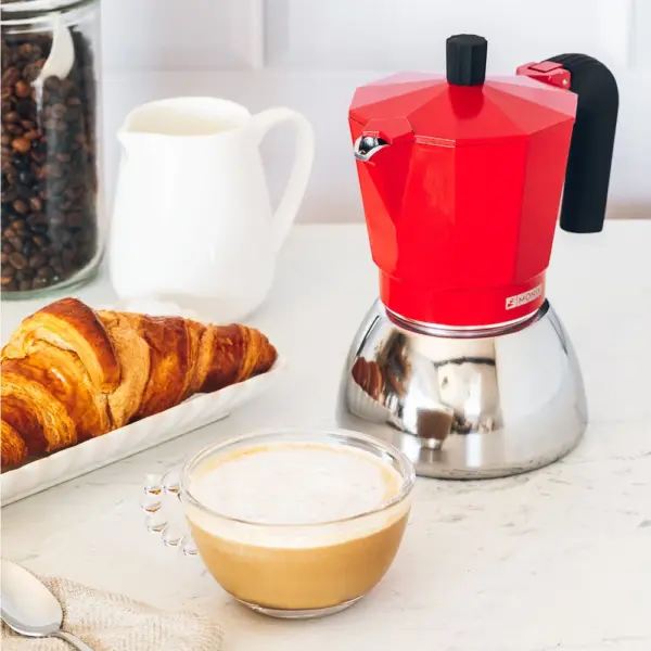 Cafetière à gaz 6 tasses INOX & ROUGE induction Monix M863106