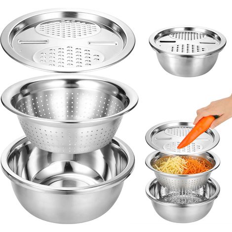 Set 3pcs inox bol 26+ passoir 26+ rape