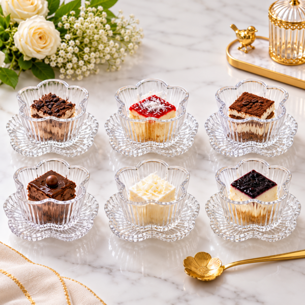 Lot de 6 Bols avec sous-tasses en Verre LOTUS