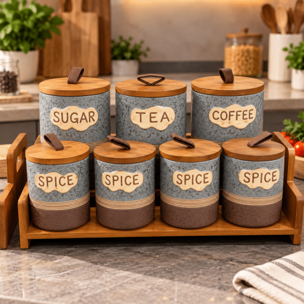 porte epice 7 pcs avec support en bois 74